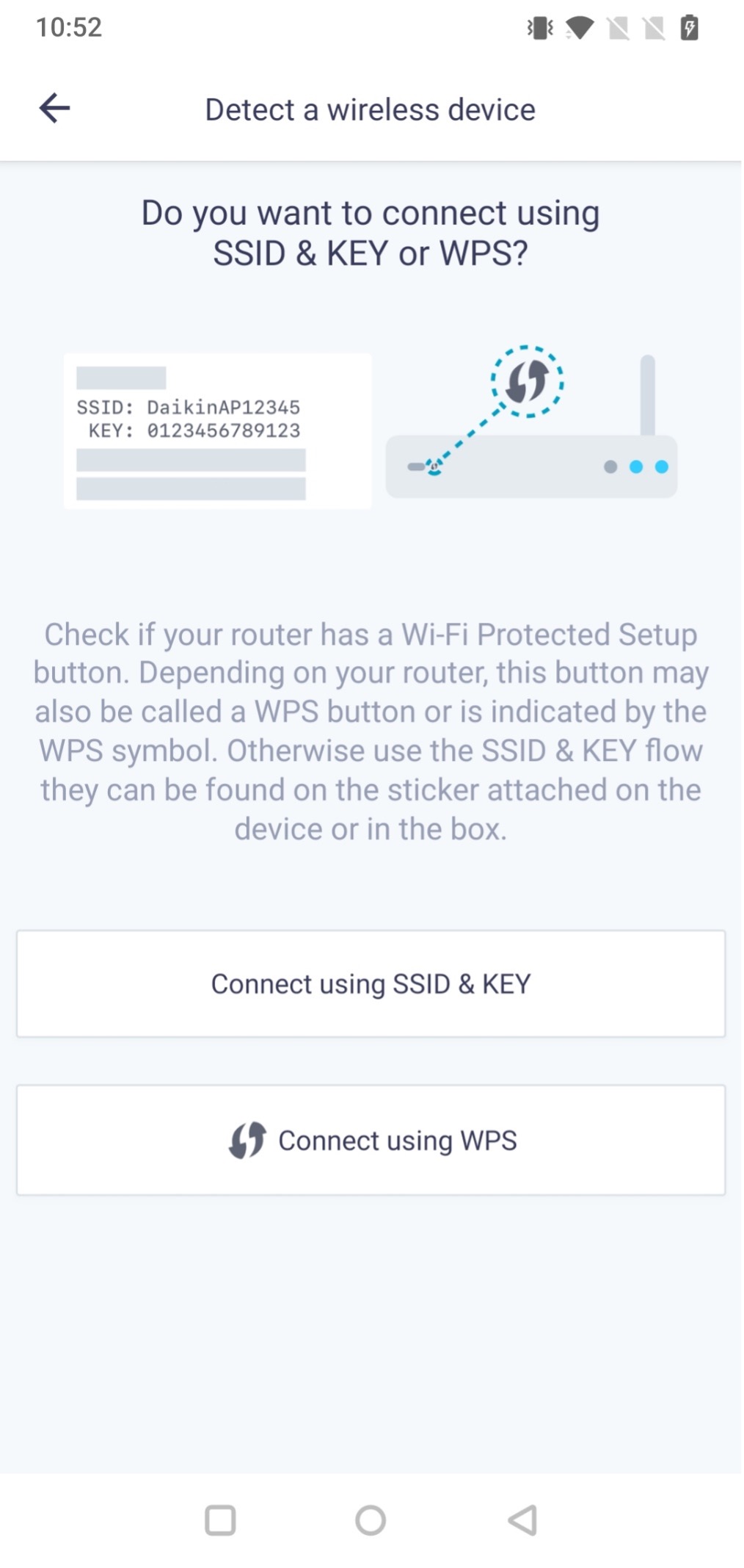 ONECTA SSID та КЛЮЧ або WPS