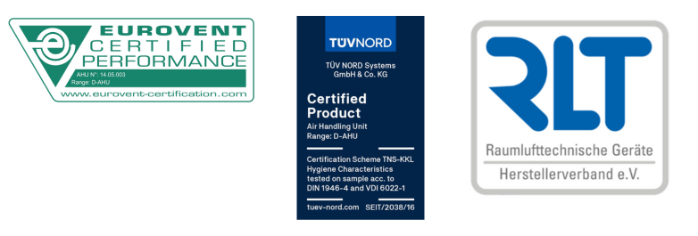 Логотипи сертифікатів якості вентиляційних установок Daikin