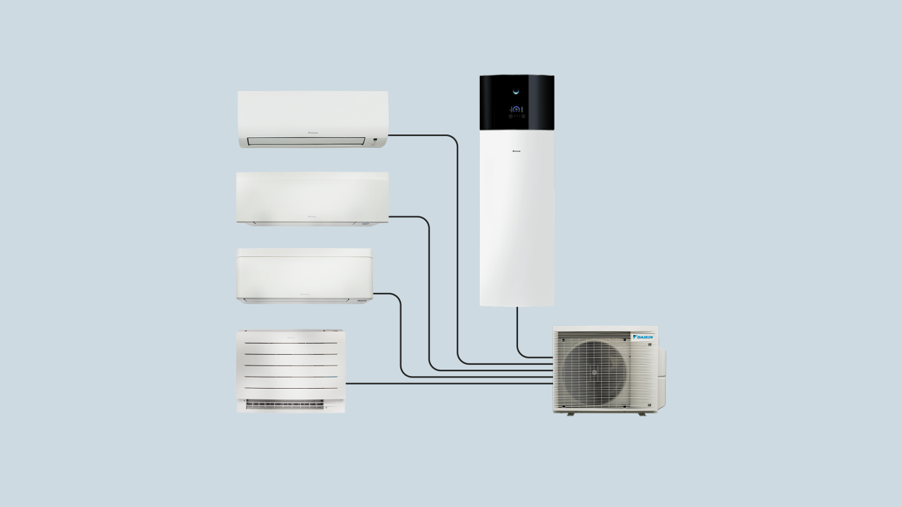 Ілюстрація з п'ятьма підключеними блоками Daikin