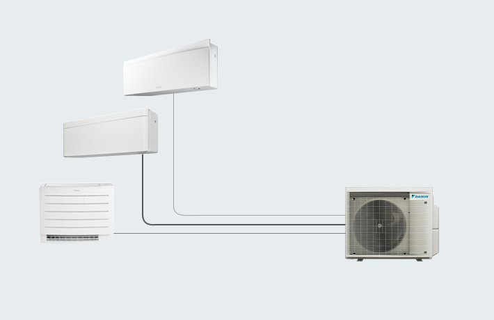 Ілюстрація з п'ятьма підключеними блоками Daikin